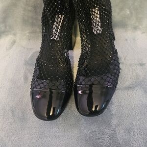 Black Heeled Boots with Mesh Overlay
